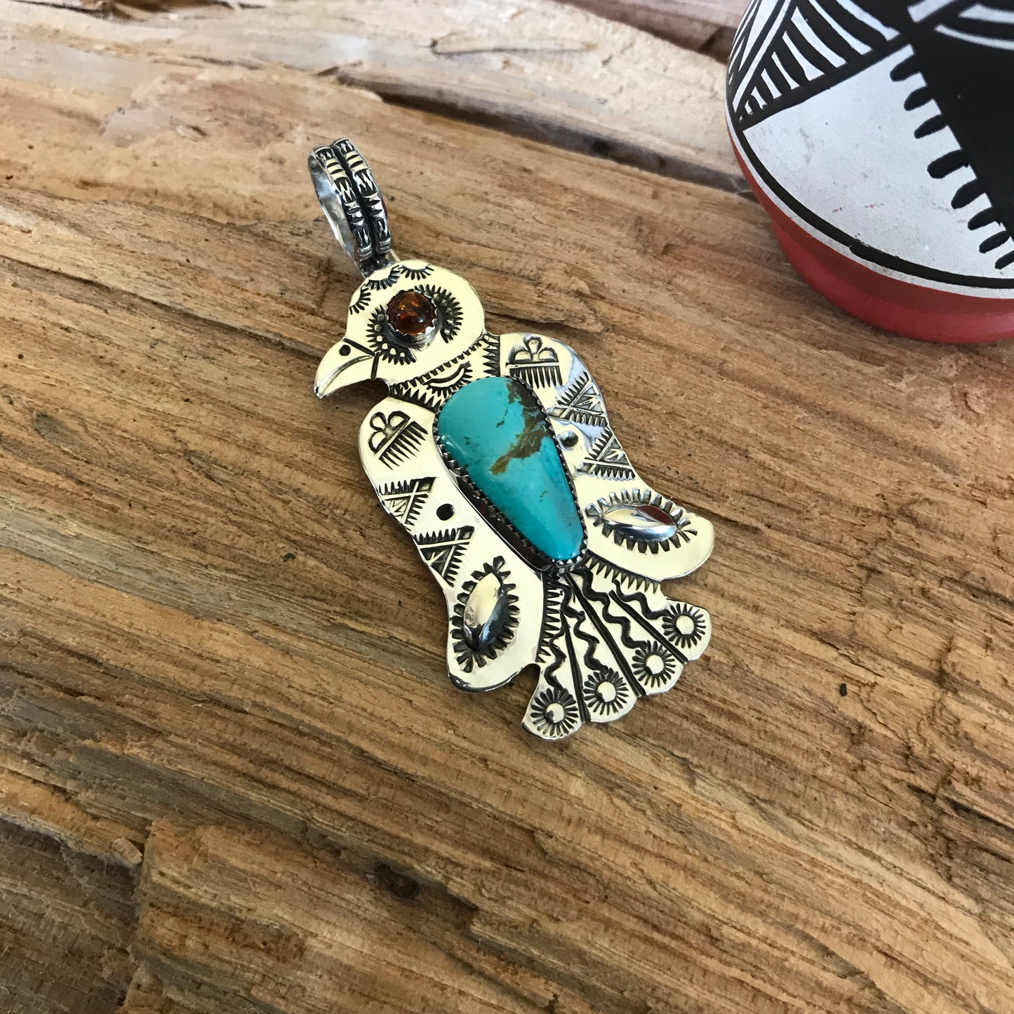 Thunderbird pendant~ Sterling Silver~ Royston Turquoise ~Medium pendant~ Artisan Handmade