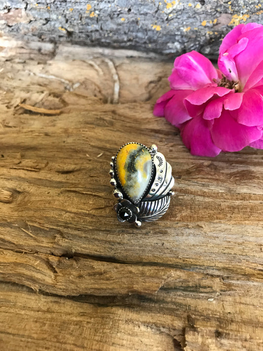 Bumblebee Jasper ring~ Sterling Silver~ Artisan Handmade~ Size 7