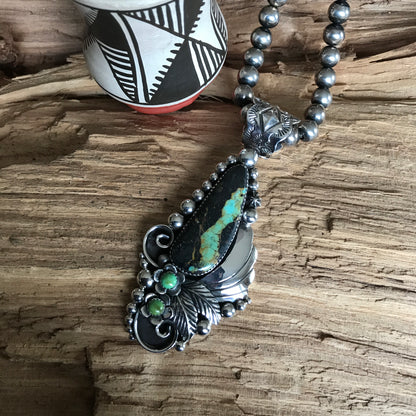 Black Jack Turquoise Pendant~ Sterling Silver~ Artisan Handmade