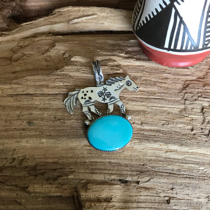 SPIRIT PONY Turquoise pendant~ Sterling Silver~ Artisan Handmade