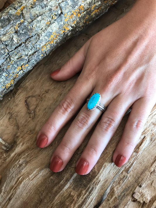 Kingman Turquoise Ring~ Sterling Silver~ Artisan Handmade~ ENGLISH COUNTRY GARDEN Series~ Size 8