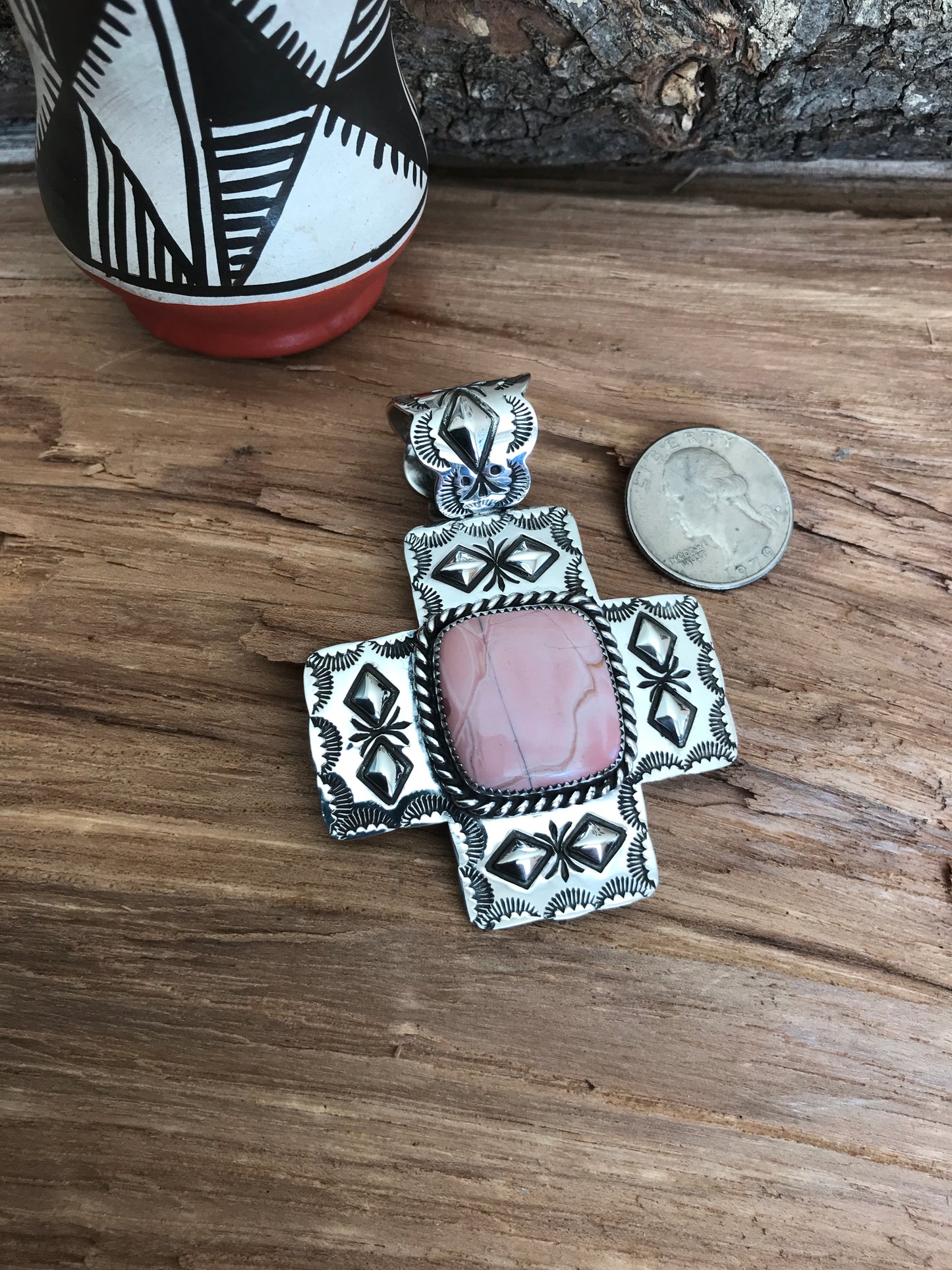 Australian Pink Opal San Miguel Cross~ Sterling Silver~ Artisan Handmade