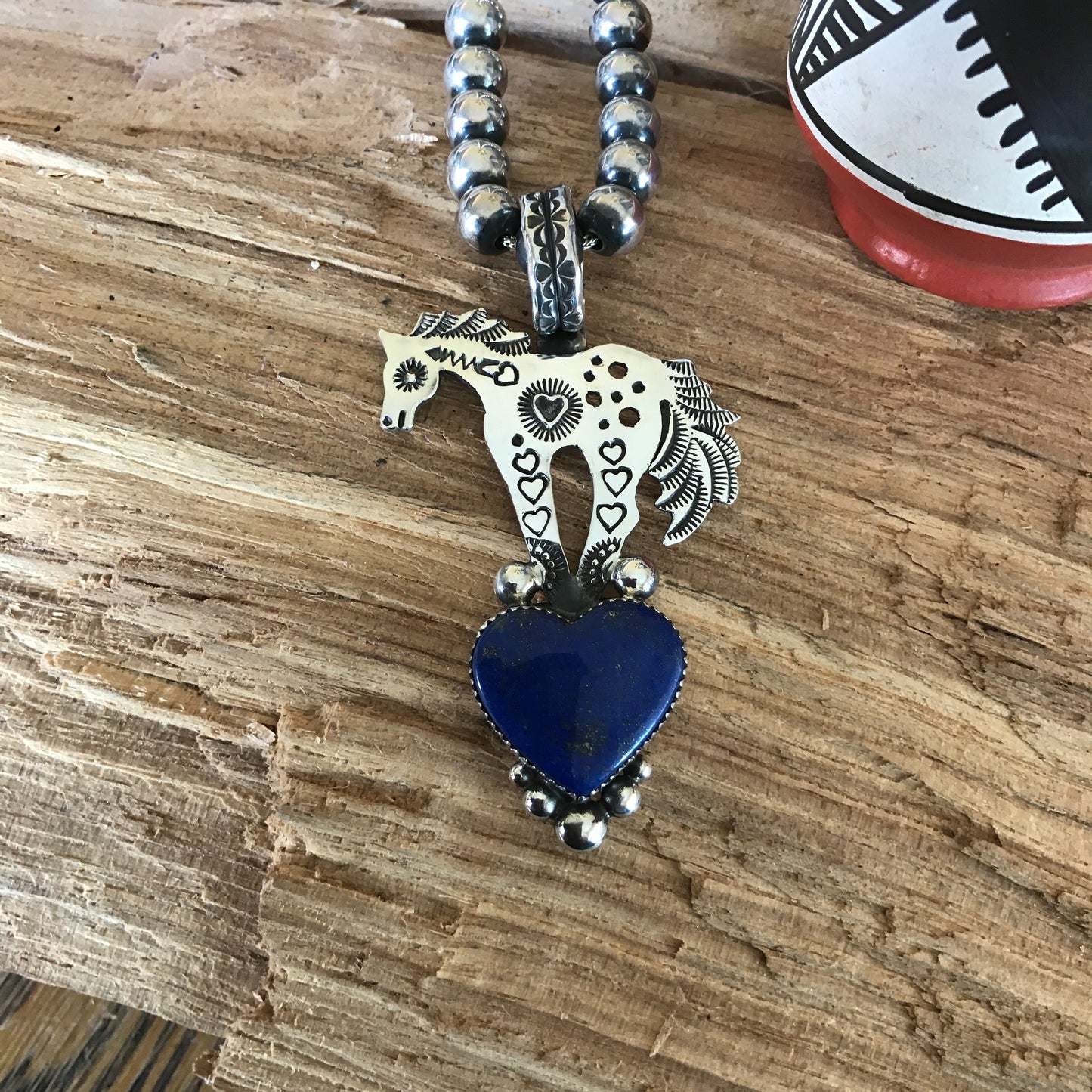 SPIRIT PONY~ Lapis Lazuli Heart pendant~ Sterling Silver~ Artisan Handmade