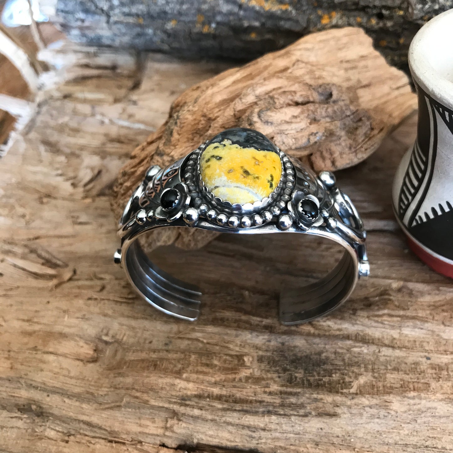 Bumblebee Jasper Cuff Bracelet~ Sterling Silver~ Artisan Handmade