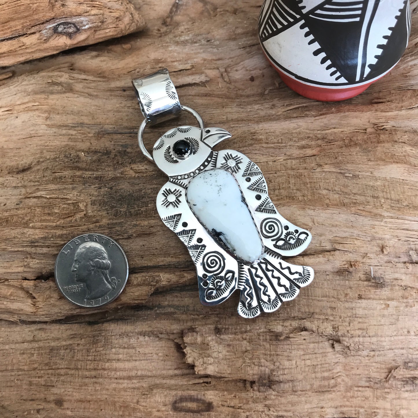 White Buffalo Thunderbird pendant~ Sterling Silver~ large pendant~ Artisan Handmade