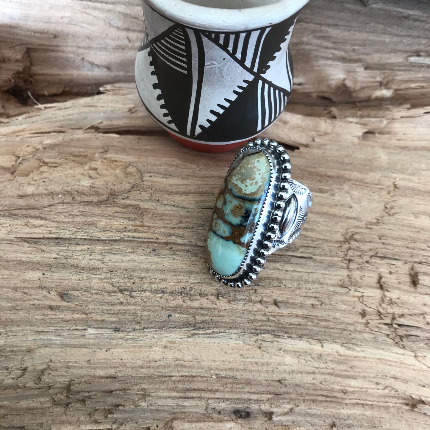 7 Dwarfs Turquoise ring with Offset shank~ Sterling Silver~ Artisan Handmade~size 9