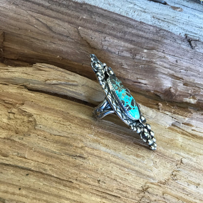 Carico Lake Turquoise Rattlesnake Ring~ Sterling Silver~ Artisan Handmade~ Size 7 1/2