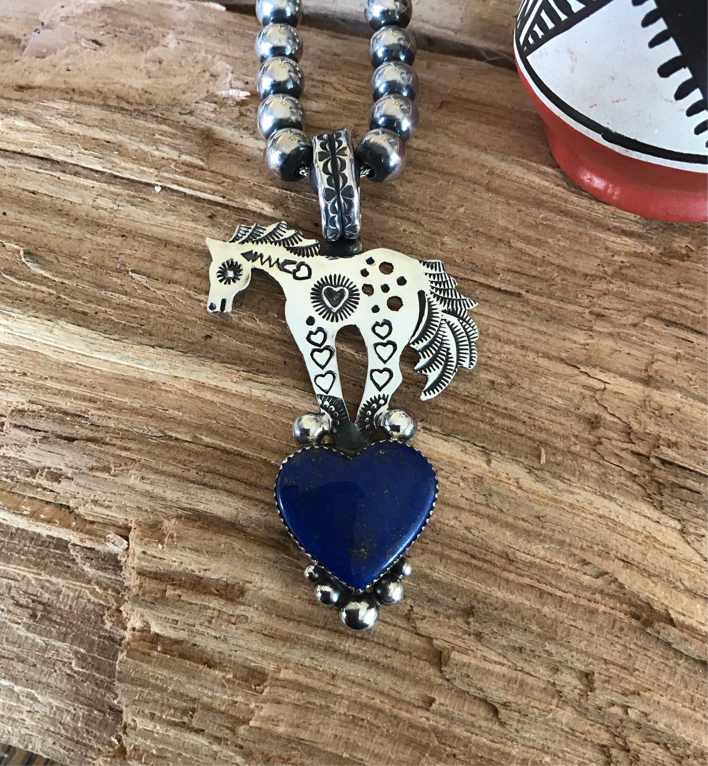 SPIRIT PONY~ Lapis Lazuli Heart pendant~ Sterling Silver~ Artisan Handmade