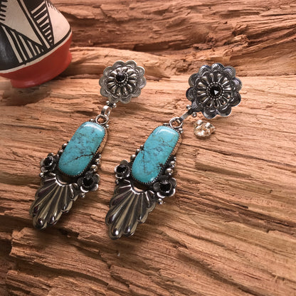 Blue Moon Turquoise large earrings~ Sterling Silver~ Artisan Handmade