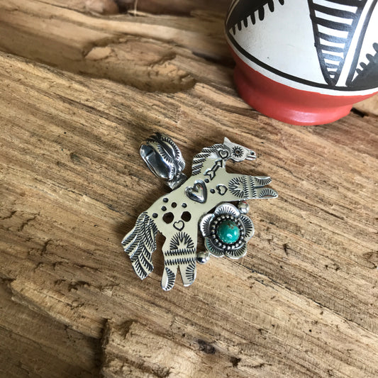 (Copy) SPIRIT PONY BLACKOnyx~ TAOS Flora pendant~ Sterling Silver~ Artisan Handmade ~