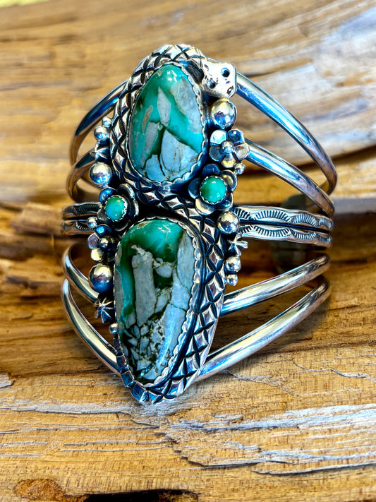 Desert Traveler Rattlesnake Cuff Bracelet with Royston Turquoise~ Sterling Silver~ Artisan Handmade ~ 1205