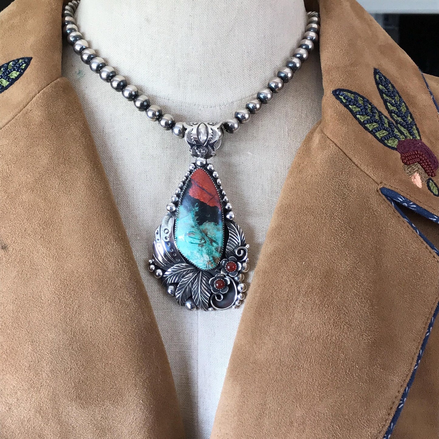 Sonora Sunrise Large Statement Pendant  with Carnelian Wildflowers~ Sterling silver~ Southwestern style (5170)