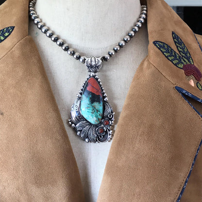 Sonora Sunrise Large Statement Pendant  with Carnelian Wildflowers~ Sterling silver~ Southwestern style (5170)