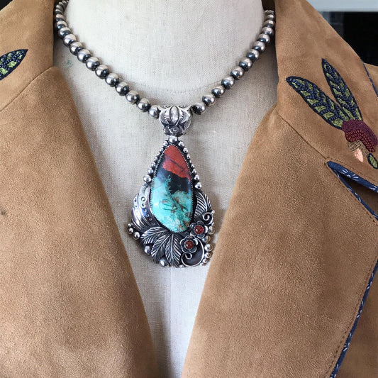 Sonora Sunrise Large Statement Pendant  with Carnelian Wildflowers~ Sterling silver~ Southwestern style (5170)