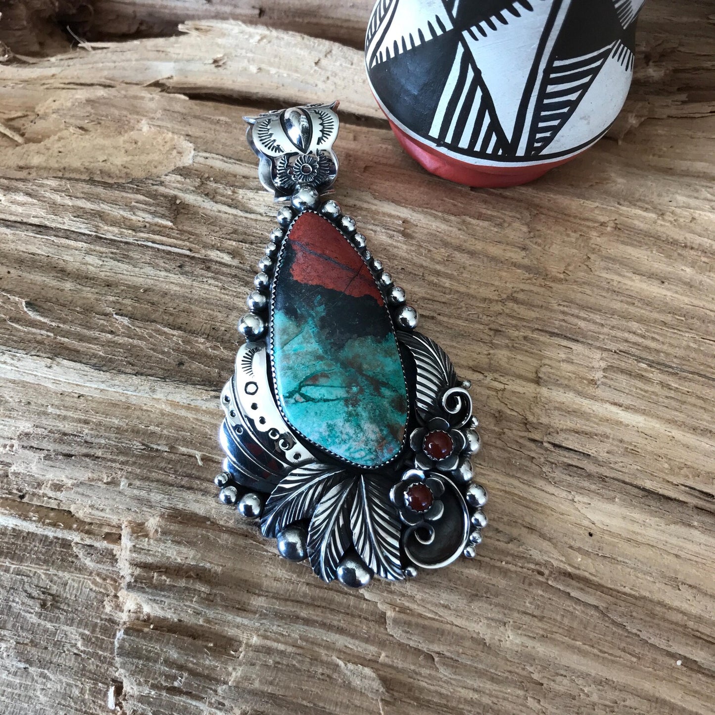 Sonora Sunrise Large Statement Pendant  with Carnelian Wildflowers~ Sterling silver~ Southwestern style (5170)