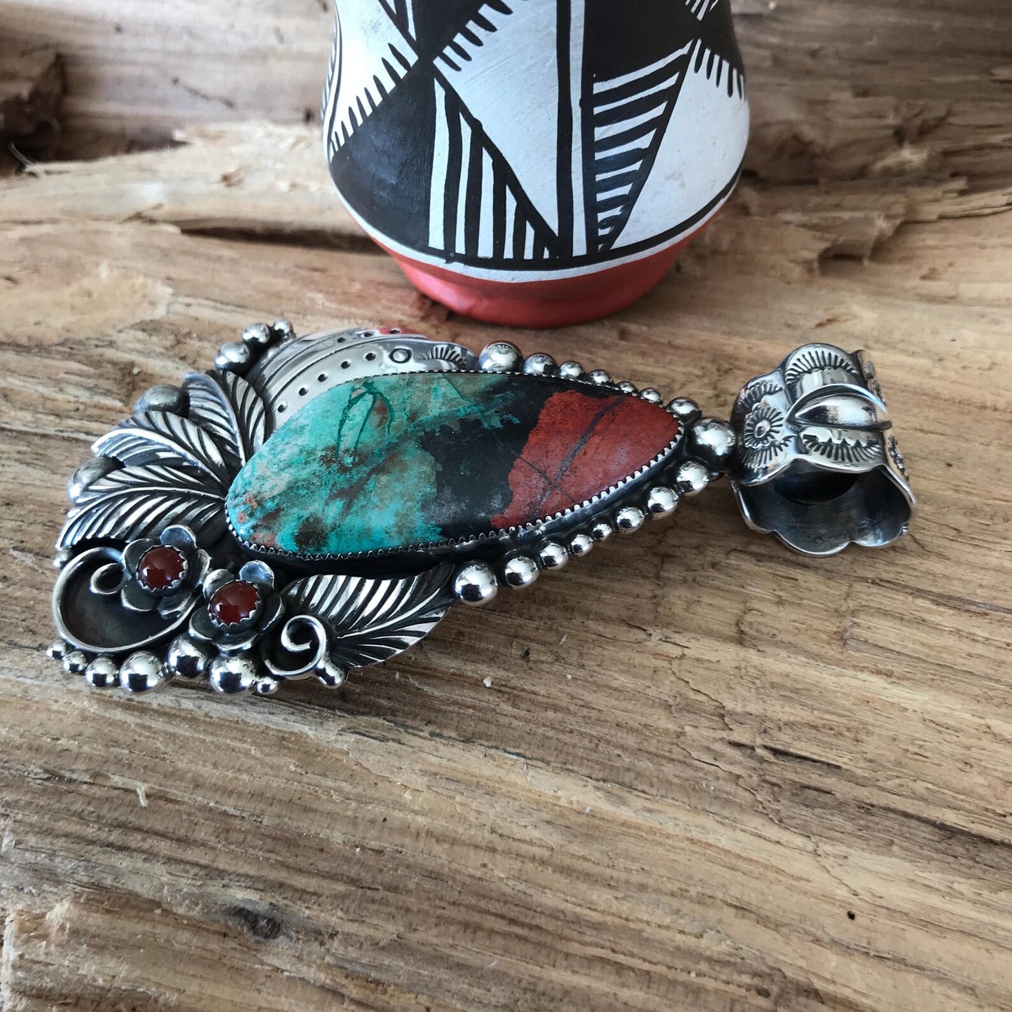 Sonora Sunrise Large Statement Pendant  with Carnelian Wildflowers~ Sterling silver~ Southwestern style (5170)