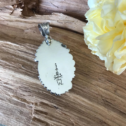 White Buffalo Pendant with Red Coral Wildflowers~ Artisan Handmade~ Sterling Silver~ Southwestern Jewelry (5159)