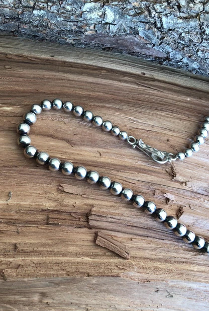 Navajo Pearls 21 inch~ Sterling Silver~ 8 mm beads~ Soldered Handmade Catches~ Strung on Squashblossom heavy braided Foxtail