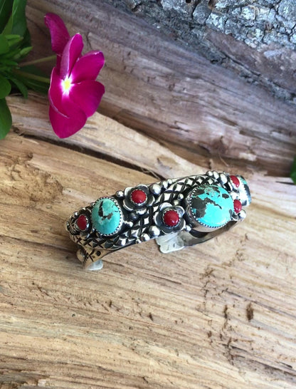 Rattlesnake Cuff Bracelet with Carico Lake Turquoise~ Sterling Silver~ Artisan Handmade