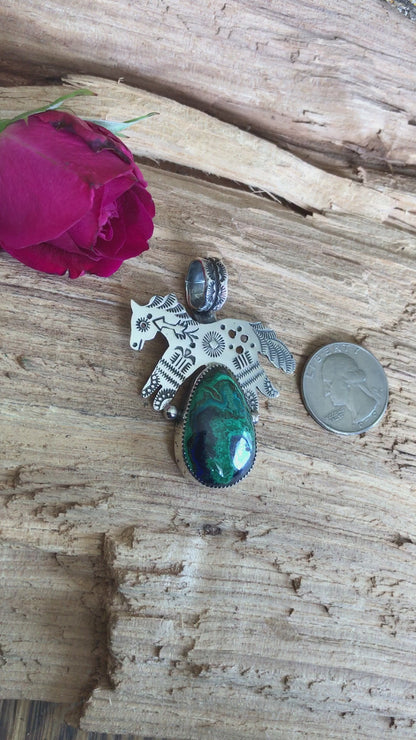 SPIRIT PONY pendant with Azurite Malachite~Sterling Silver~ Artisan Handmade~ 1063