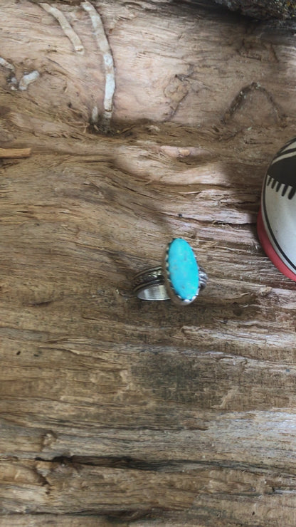 Kingman Turquoise Ring~ Sterling Silver~ Artisan Handmade~ ENGLISH COUNTRY GARDEN Series~ Size 8