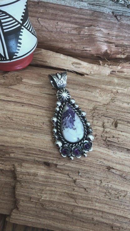 Tiffany Stone and Amethyst large pendant~ Sterling Silver~ Artisan Handmade