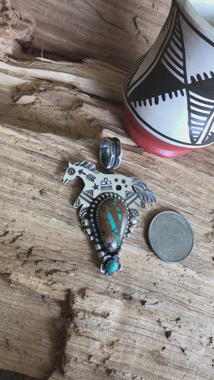 SPIRIT PONY Royston Ribbon Turquoise pendant~ Sterling Silver~ Artisan Handmade ~ 1062