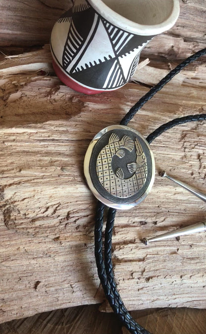 Gar Clan Bolo Tie~ Sterling Silver~ real leather cord