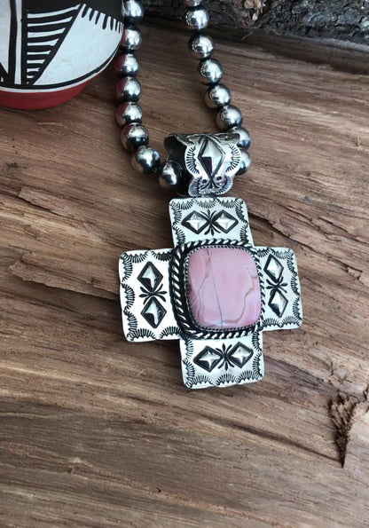 Australian Pink Opal San Miguel Cross~ Sterling Silver~ Artisan Handmade