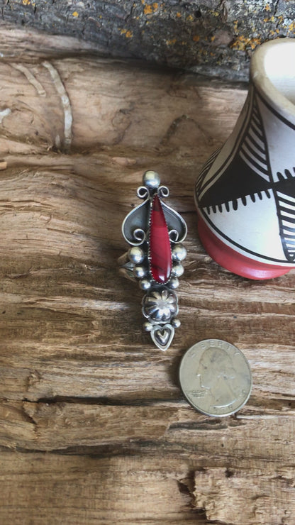 Rosarita Statement Ring with a  Carnelian Wildflower~ Sterling Silver~ Artisan Handmade~ Size 6