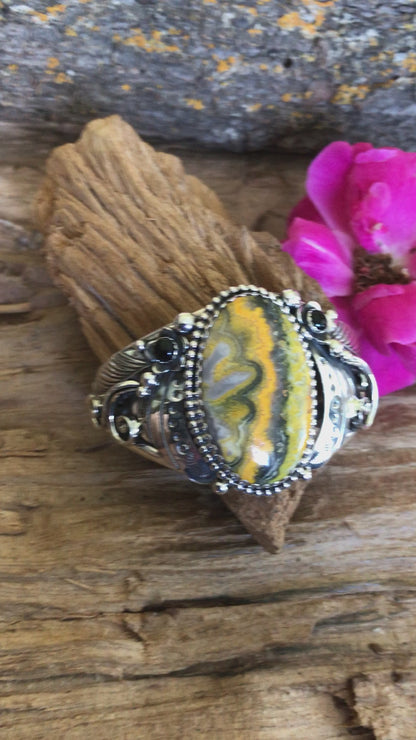 Bumblebee Jasper Cuff Bracelet~ Sterling Silver~ Artisan Handmade