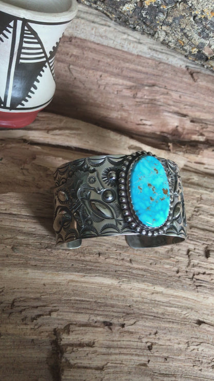 SPIRIT PONY Kingman High Grade Turquoise Cuff Bracelet~ Sterling Silver~ Artisan Handmade