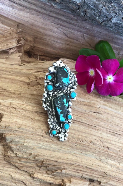 Blue Moon Turquoise Rattlesnake Ring~ Sterling Silver~ Artisan Handmade~ Size 8 1/2