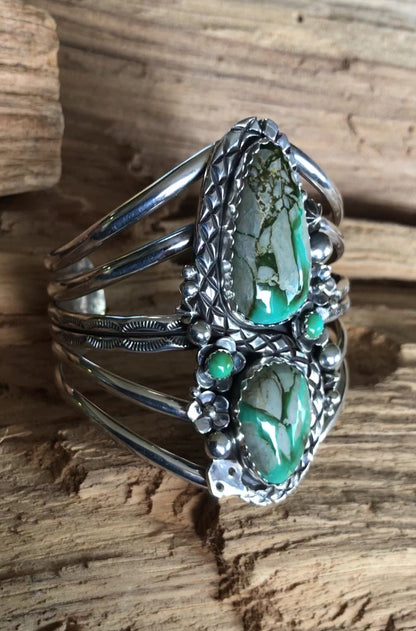 Desert Traveler Rattlesnake Cuff Bracelet with Royston Turquoise~ Sterling Silver~ Artisan Handmade ~ 1205