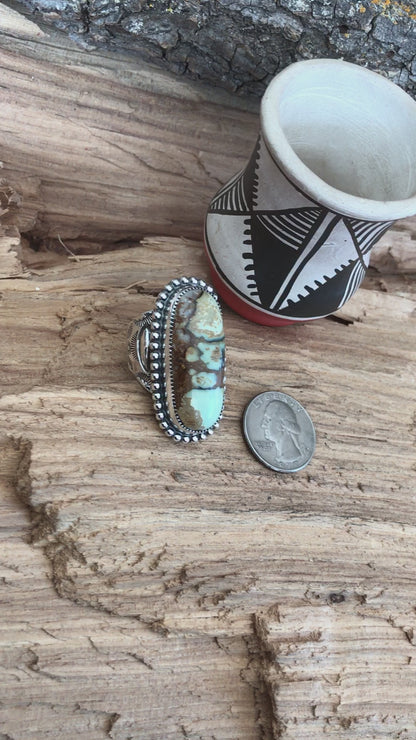 7 Dwarfs Turquoise ring with Offset shank~ Sterling Silver~ Artisan Handmade~size 9