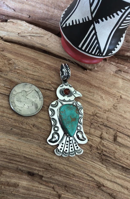 Thunderbird pendant~ Sterling Silver~ Royston Turquoise ~Medium pendant~ Artisan Handmade