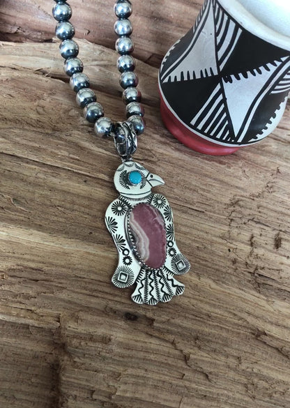 Rhodochrosite Thunderbird pendant~ Sterling Silver~ Medium pendant~ Artisan Handmade