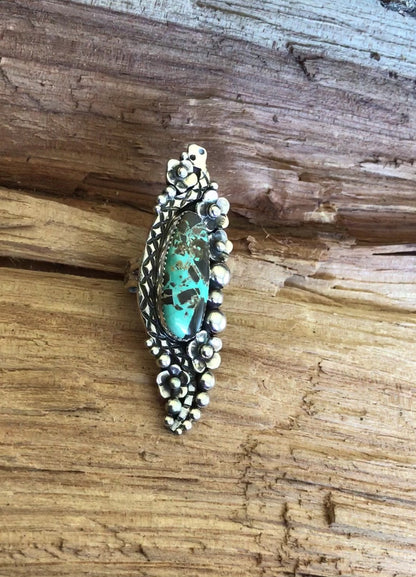 Carico Lake Turquoise Rattlesnake Ring~ Sterling Silver~ Artisan Handmade~ Size 7 1/2