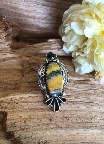 Bumblebee Jasper ring~ Sterling Silver~ Tail of the Thunderbird~ Artisan Handmade~ Size 6