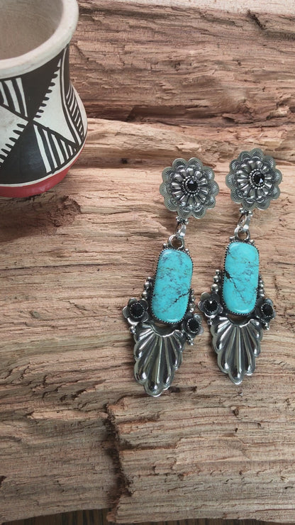 Blue Moon Turquoise large earrings~ Sterling Silver~ Artisan Handmade