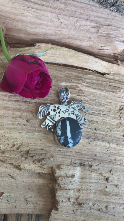 SPIRIT PONY pendant with White Buffalo~ Sterling Silver~ Artisan Handmade