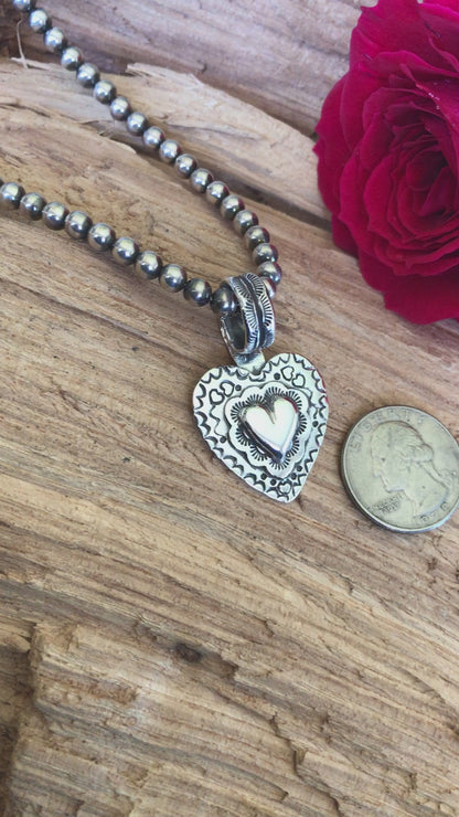 Mi Corazon~ My Heart Pendant~ Sterling Silver~ Artisan Handmade