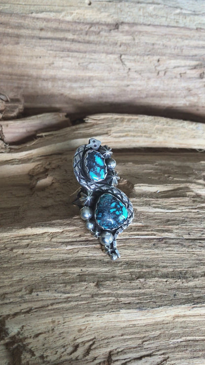 Turquoise Mountain Rattlesnake Ring~ Sterling Silver~ Artisan Handmade~ Size 7 ~ 1204