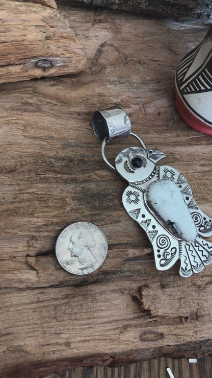 White Buffalo Thunderbird pendant~ Sterling Silver~ large pendant~ Artisan Handmade